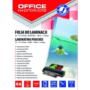 Folia do laminowania OFFICE PRODUCTS A6 2x80mikr 100szt transparentna