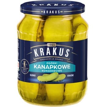 Krakus Nasze Pikle Ogórki kanapkowe konserwowe w plastrach 670 g