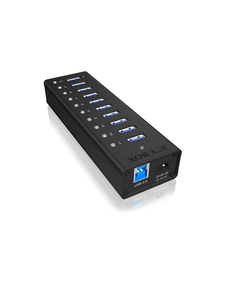 ICY BOX Hub Czarny 10-Portowy USB 3.2 Gen 1