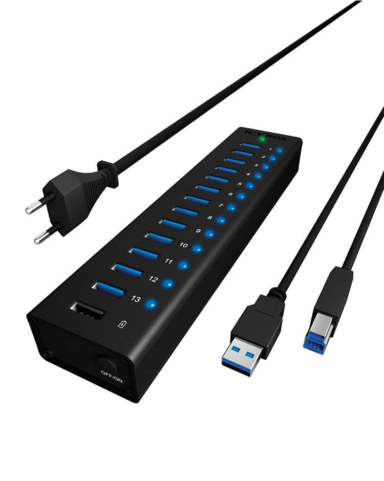 ICY BOX Hub USB 3.0 IB-HUB1301 Czarny 13-portowy z ładowaniem