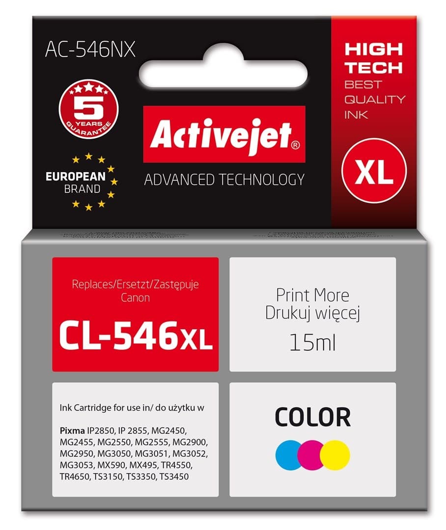 Activejet Tusz Zamiennik Canon CL-546XL 15 ml (czerwony, niebieski, żółty)