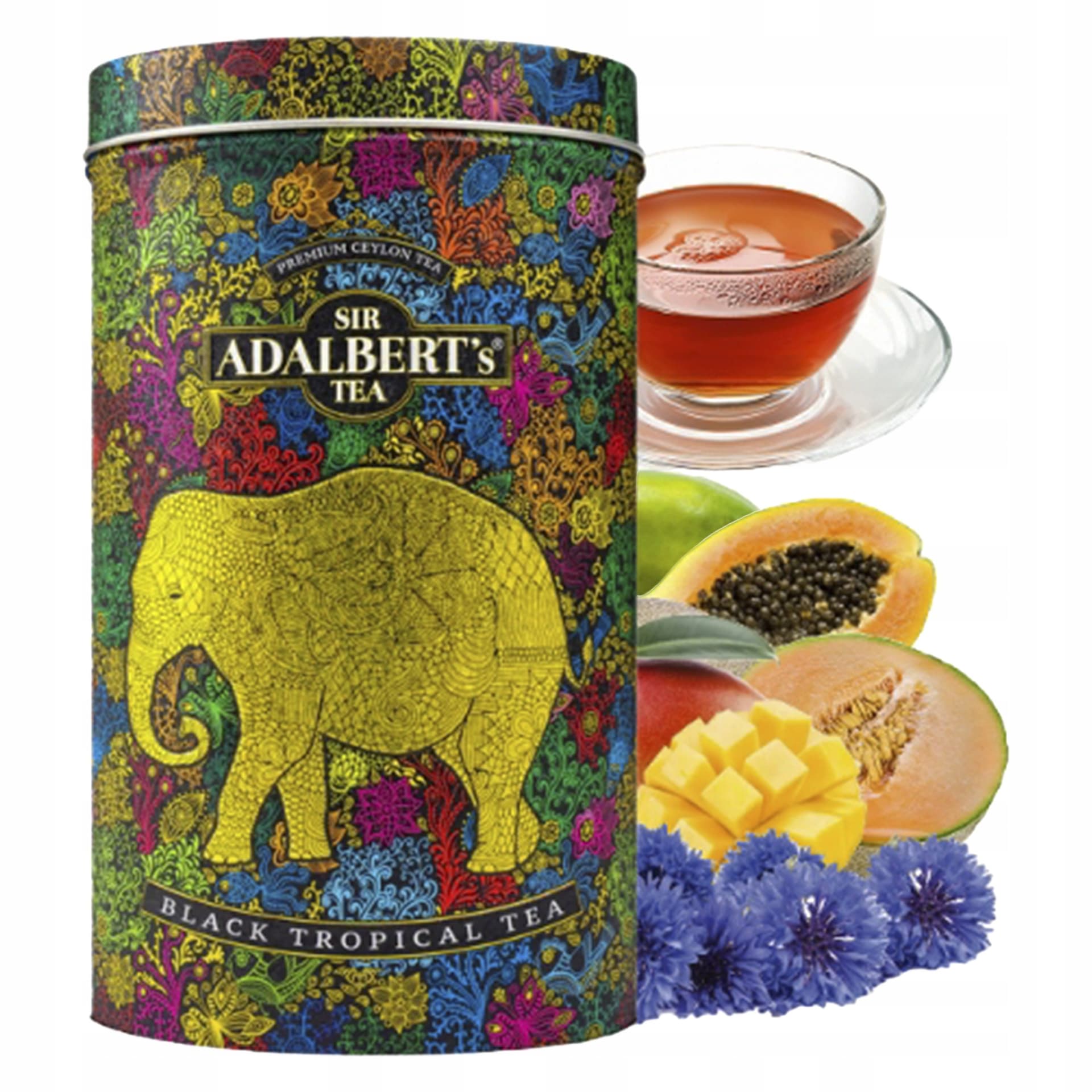 Adalbert's Tea herbata zielona z MELONEM - liściasta 100g w puszce kartonowej typu tuba