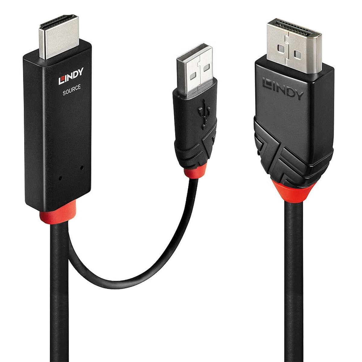 Adapter Lindy 41498 HDMI + USB Type-A do DisplayPort, 1m, Czarny