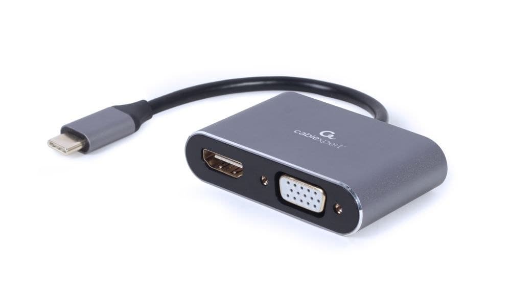 Adapter USB Typu C na HDMI + VGA z kablem szary