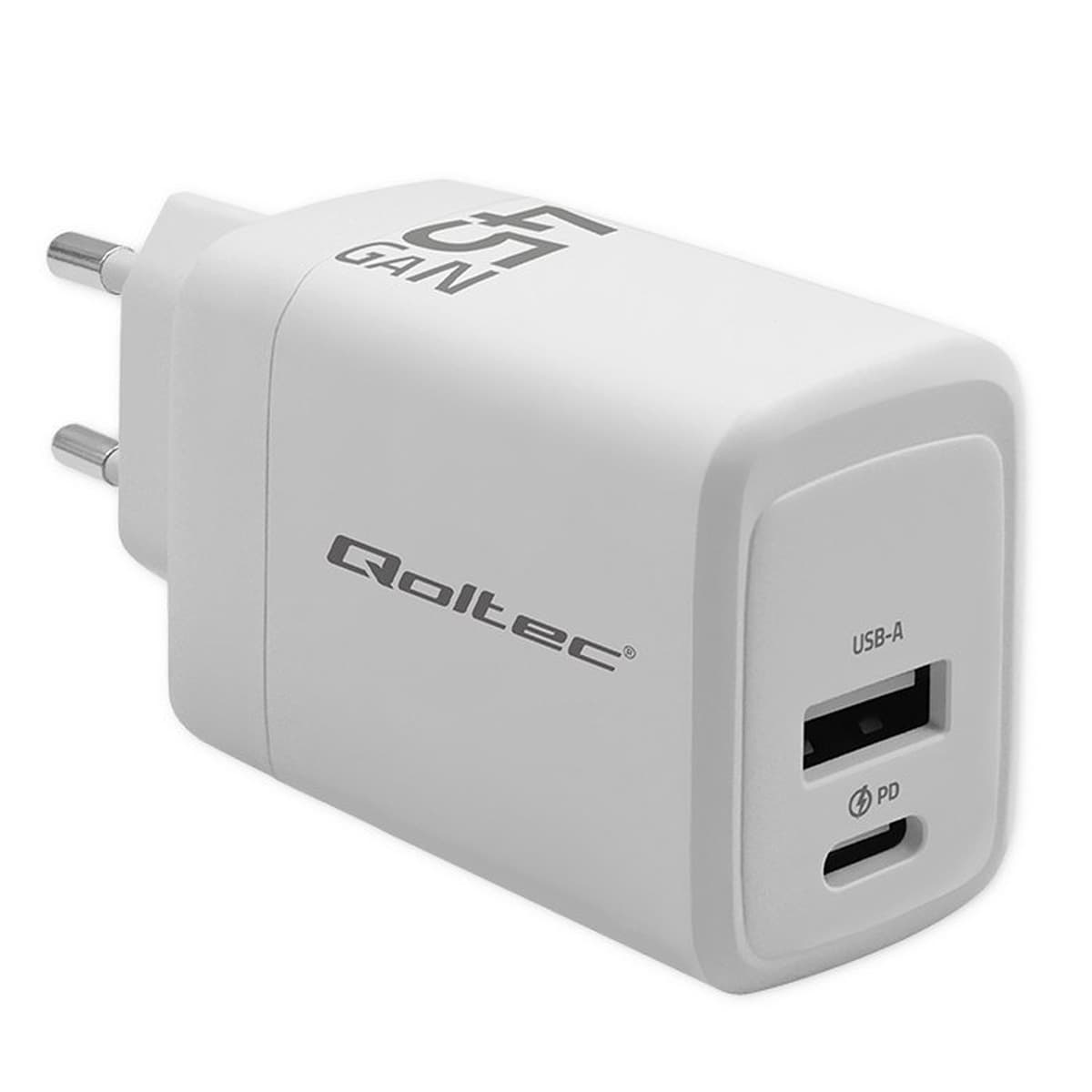 Ładowarka sieciowa 45 W GaN USB-C PD USB QC 3.0 biała