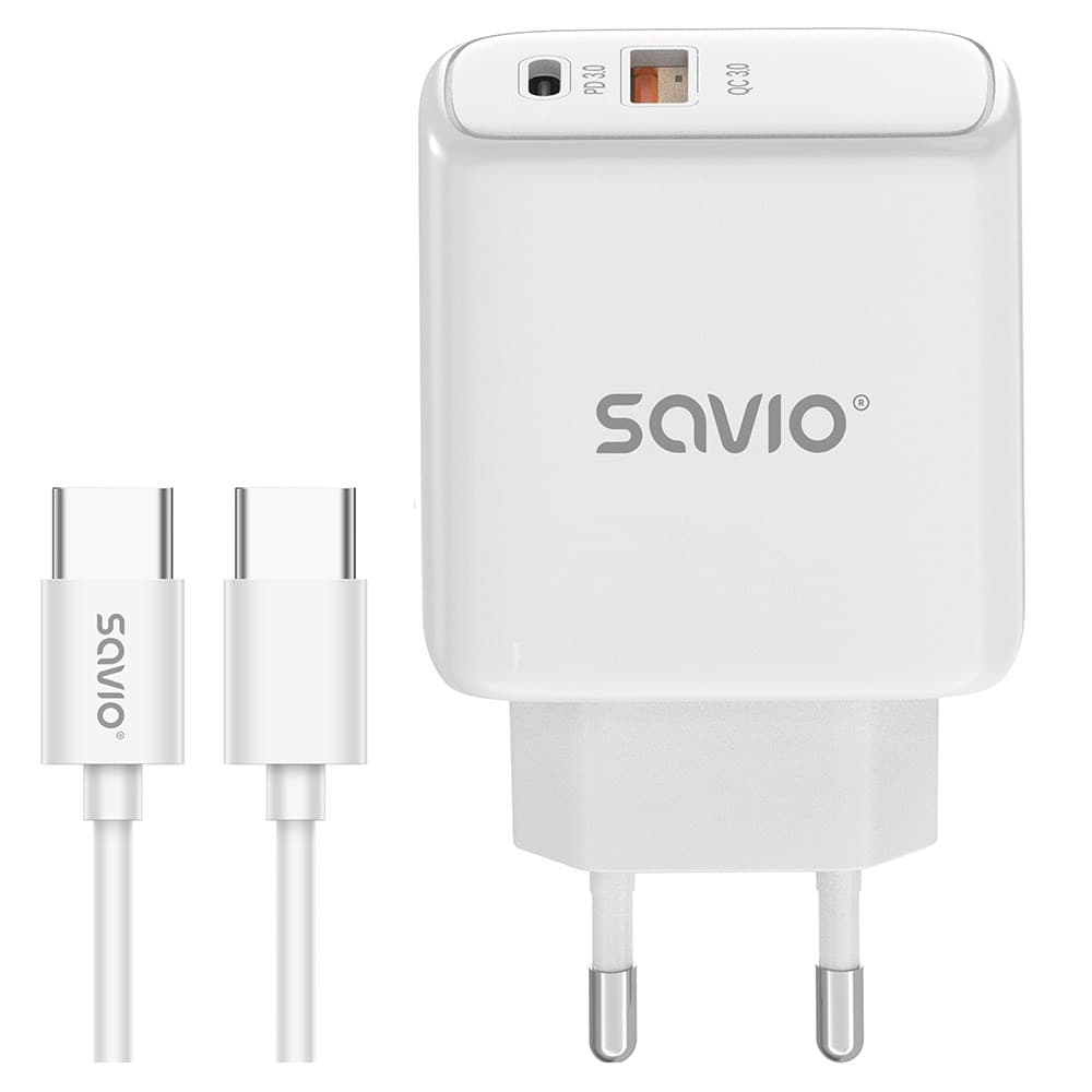 Ładowarka sieciowa Savio 20W biała Quick Charge Power Delivery 3.0
