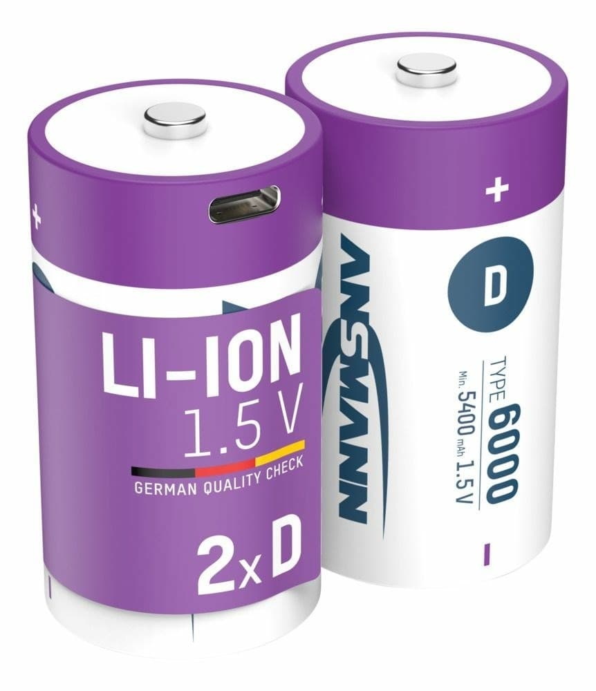 Akumulatory Li-Ion ANSMANN D 6000mAh 1.5V USB-C - 2 sztuki