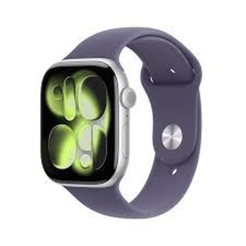 Apple Watch Series 11 GPS 46mm srebrna aluminiowa koperta z fioletową opaską sportową