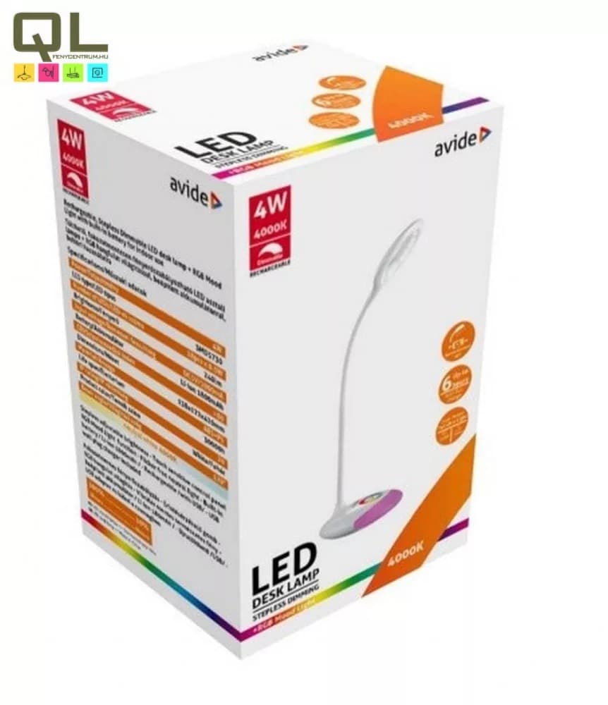 Avide LED RGB Biała Lampa Stołowa 4W 250lm