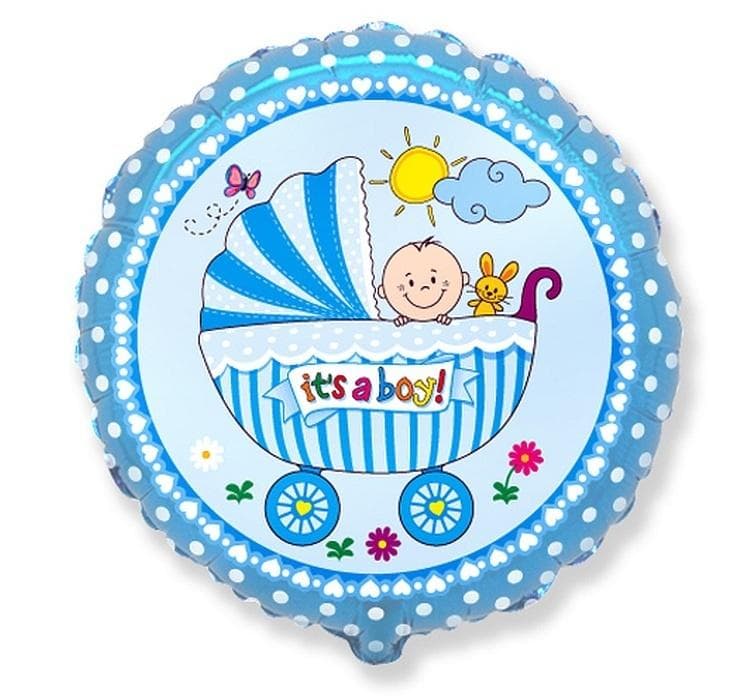Balon foliowy Okrągły Wózek dla chłopca 48 cm
