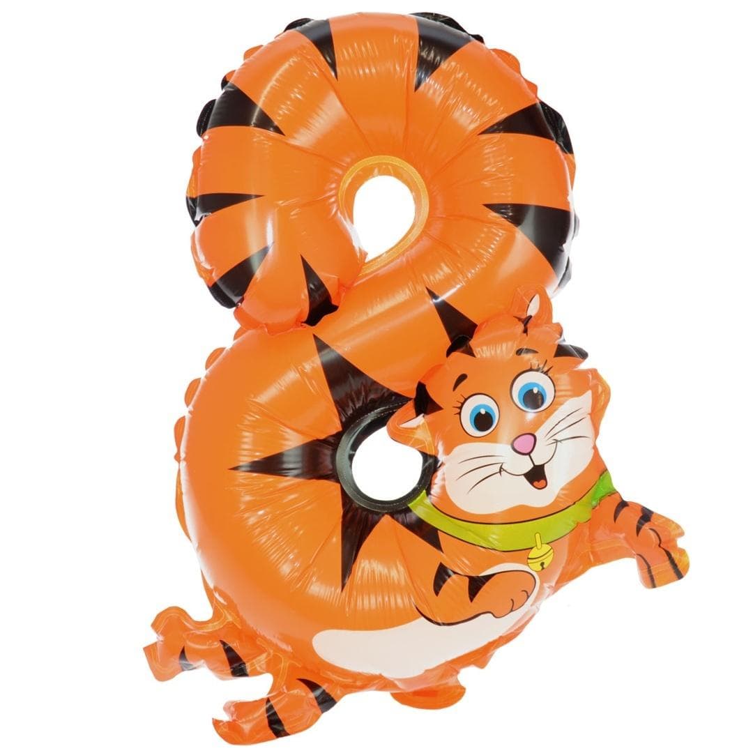 Balon foliowy cyfra 8 zwierzątko tygrys 45 cm