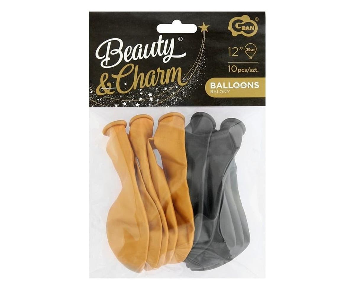 Balony metaliczne złote i czarne Beauty&Charm 10 sztuk