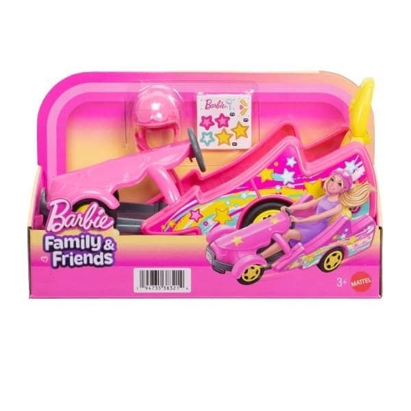 Gokart Barbie z kaskiem różowy dla lalek 3+ (naklejki w zestawie)