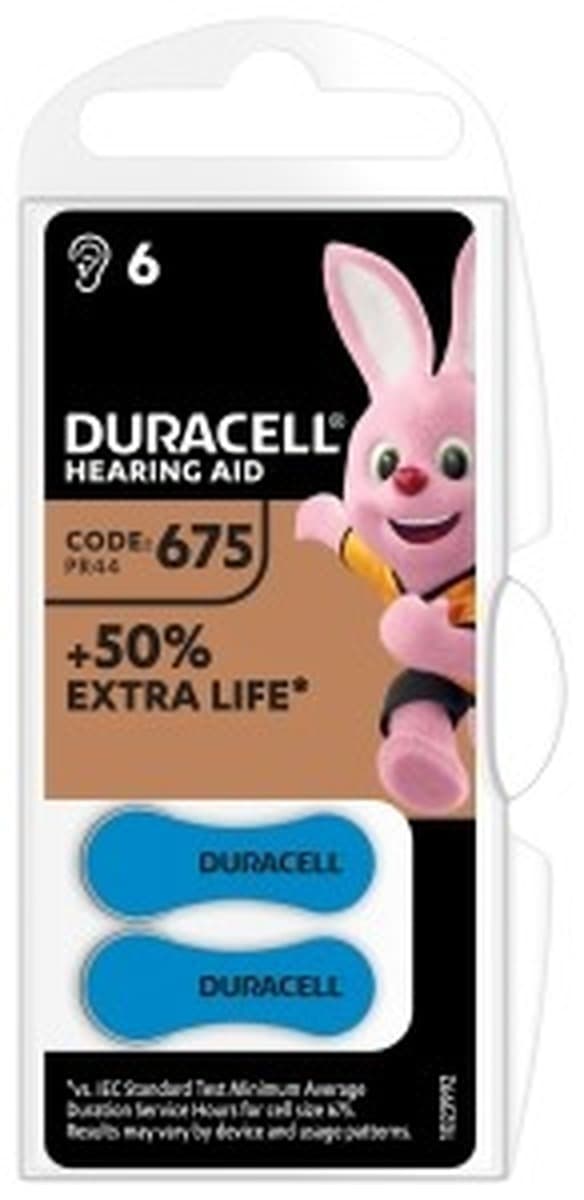 Bateria do aparatów słuchowych Duracell Extra Life 675 PR44 6 sztuk