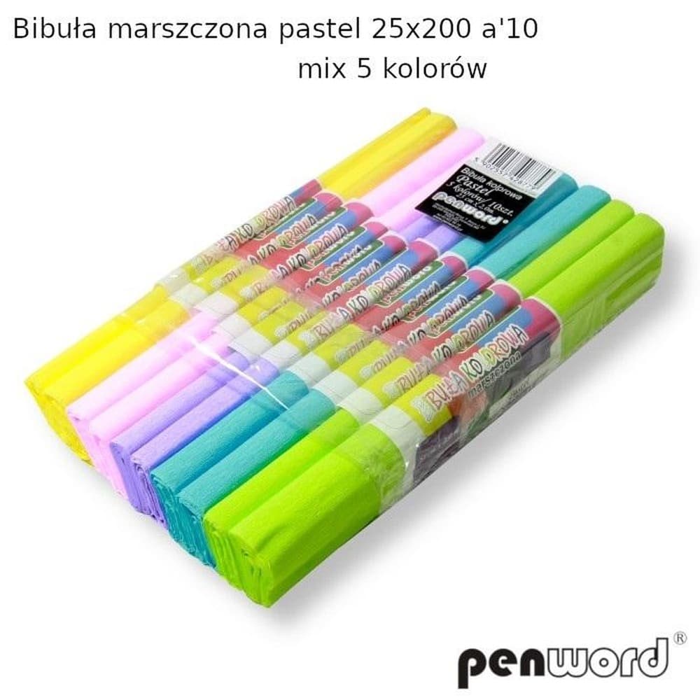 Bibuła marszczona pastelowa 10 sztuk 25 x 200 cm