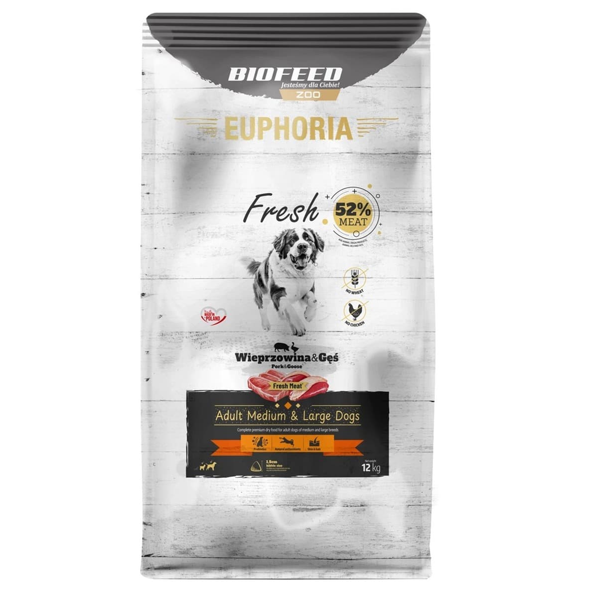 BIOFEED Euphoria Fresh Meat Adult Medium & Large Wieprzowina i Gęś 12kg - Karma dla psów ras średnich i dużych