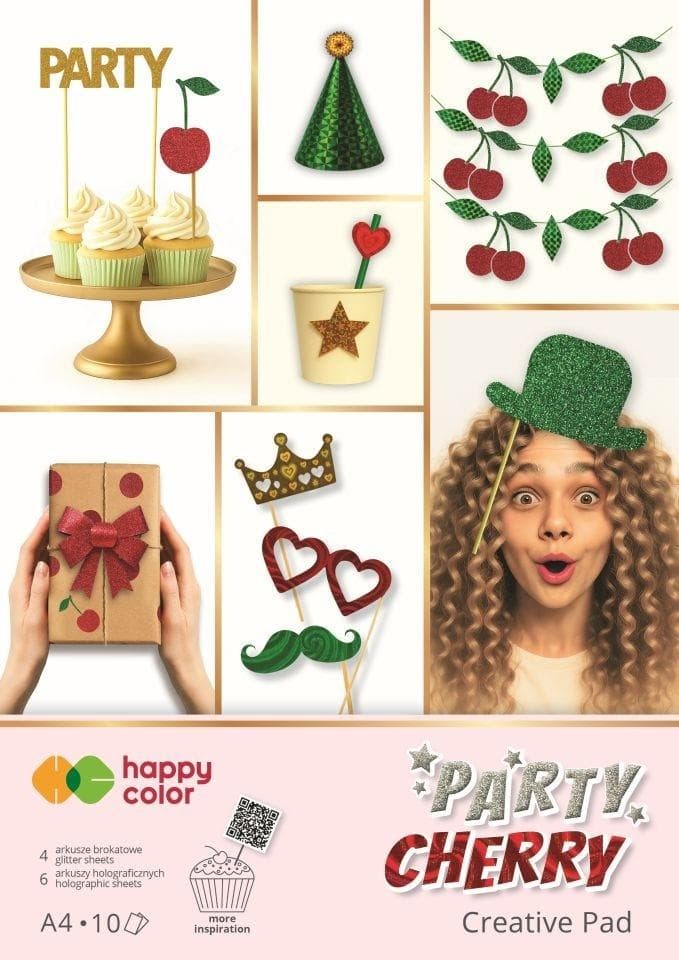 Blok rysunkowy A4 z brokatem holograficznym, 10 arkuszy Party Cherry