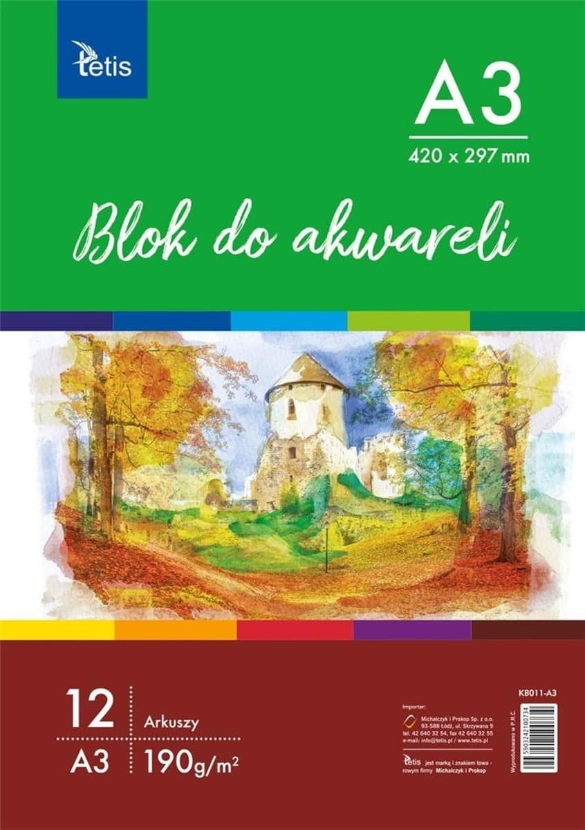 Blok akwarelowy Tetis A3 12 kartek papier Cold Press 190g