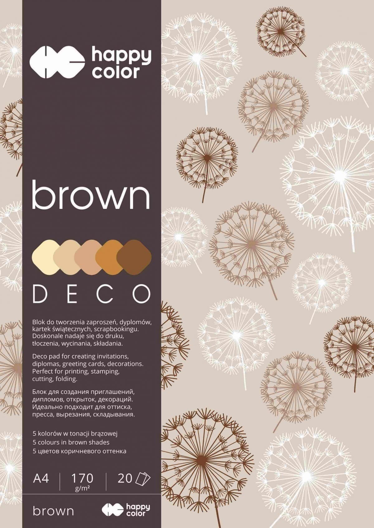 Blok Hobby Deco Brown A4, 5 kolorów, 20 arkuszy 170g Happy Color