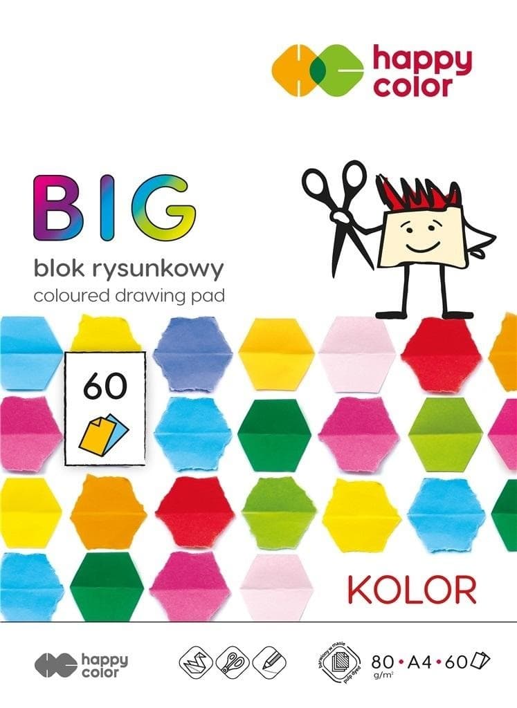 Blok rysunkowy A4, 60 kartek, mix kolorów