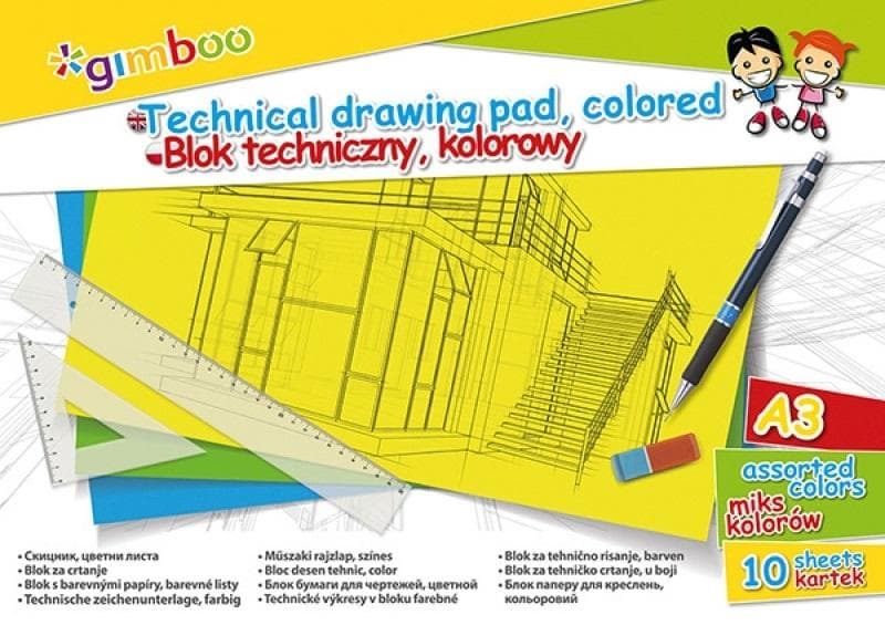 Blok techniczny Gimboo A3 kolorowy 10 kartek 150 g/m2