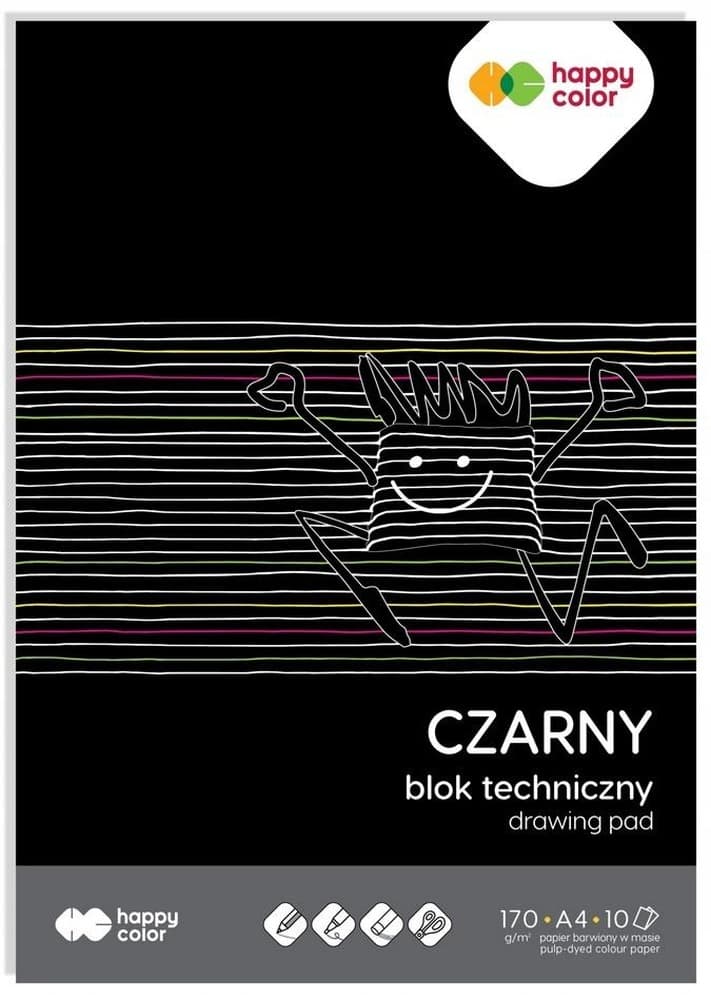 Blok techniczny A4 170g, 10 arkuszy czarny Happy Color