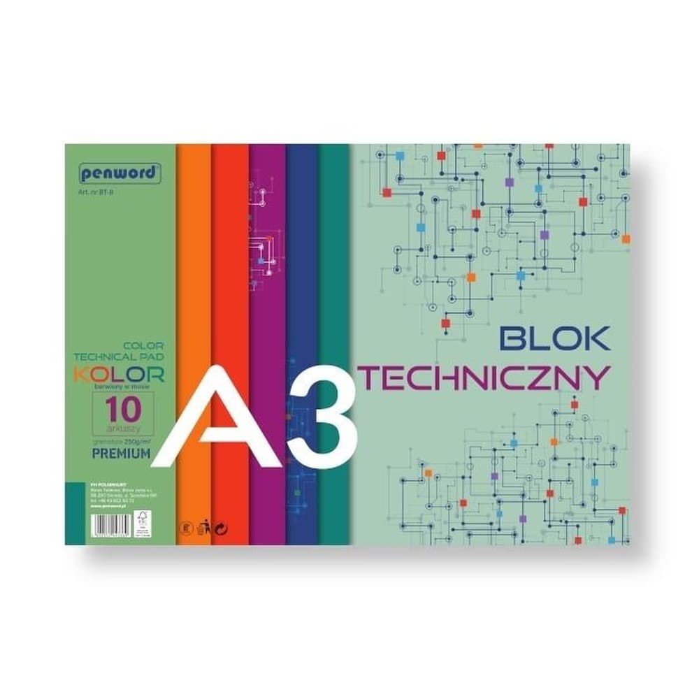 Blok techniczny Premium kolorowy A3 250g 10 arkuszy