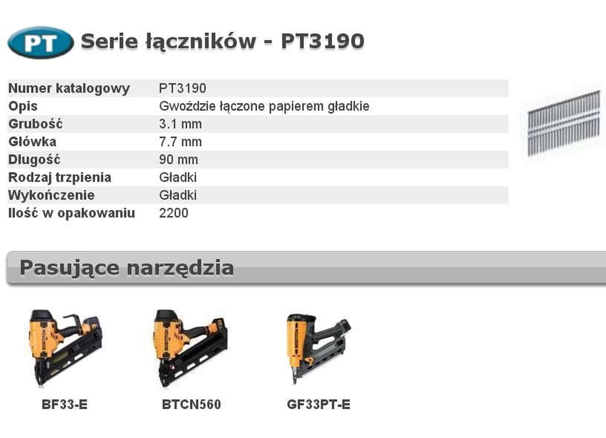 BOSTITCH Gwoździe PT 33` 90mm 2.2M