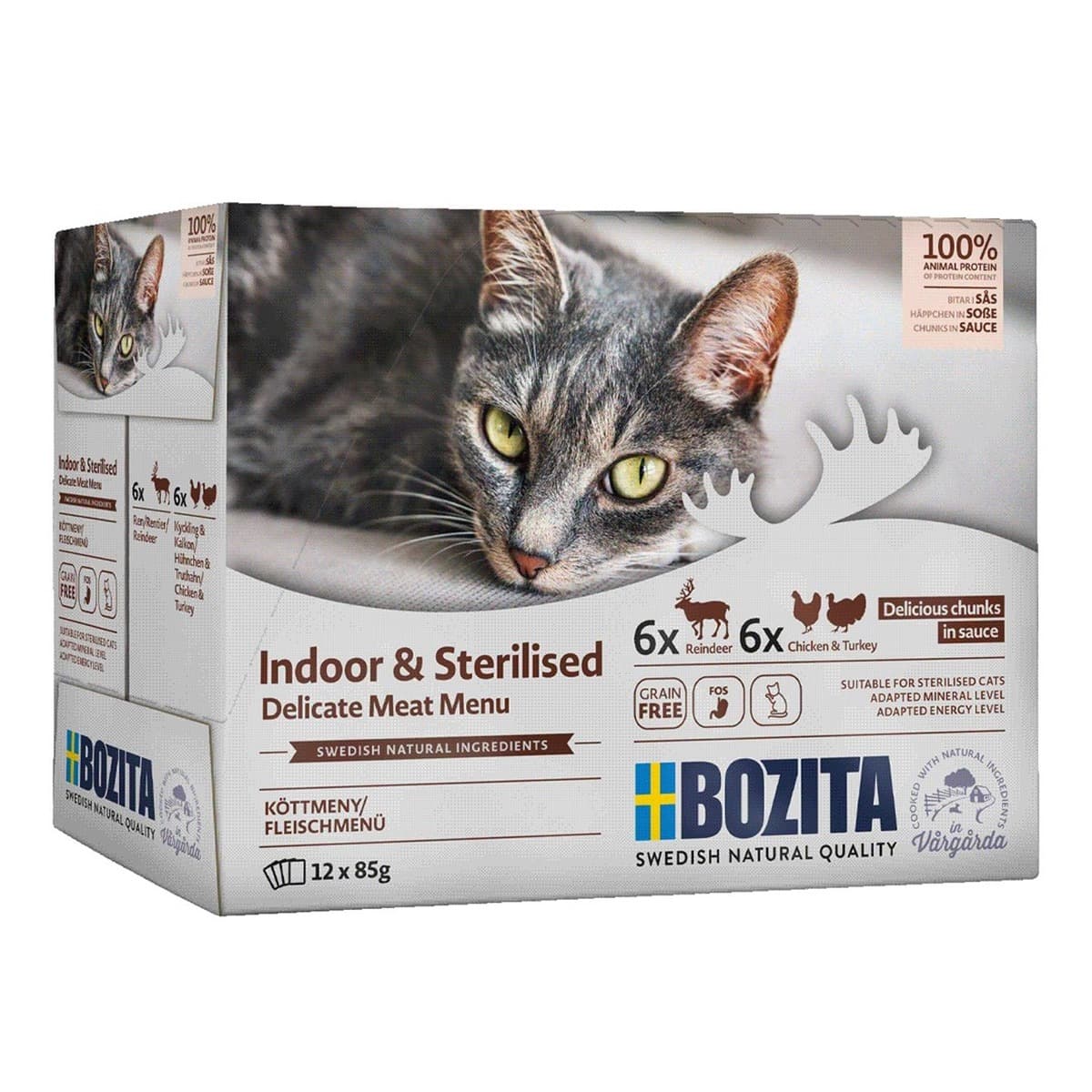 Bozita Sterylizowane kawałki w sosie z mięsem - mokra karma dla kota, Multibox 12 x 85g