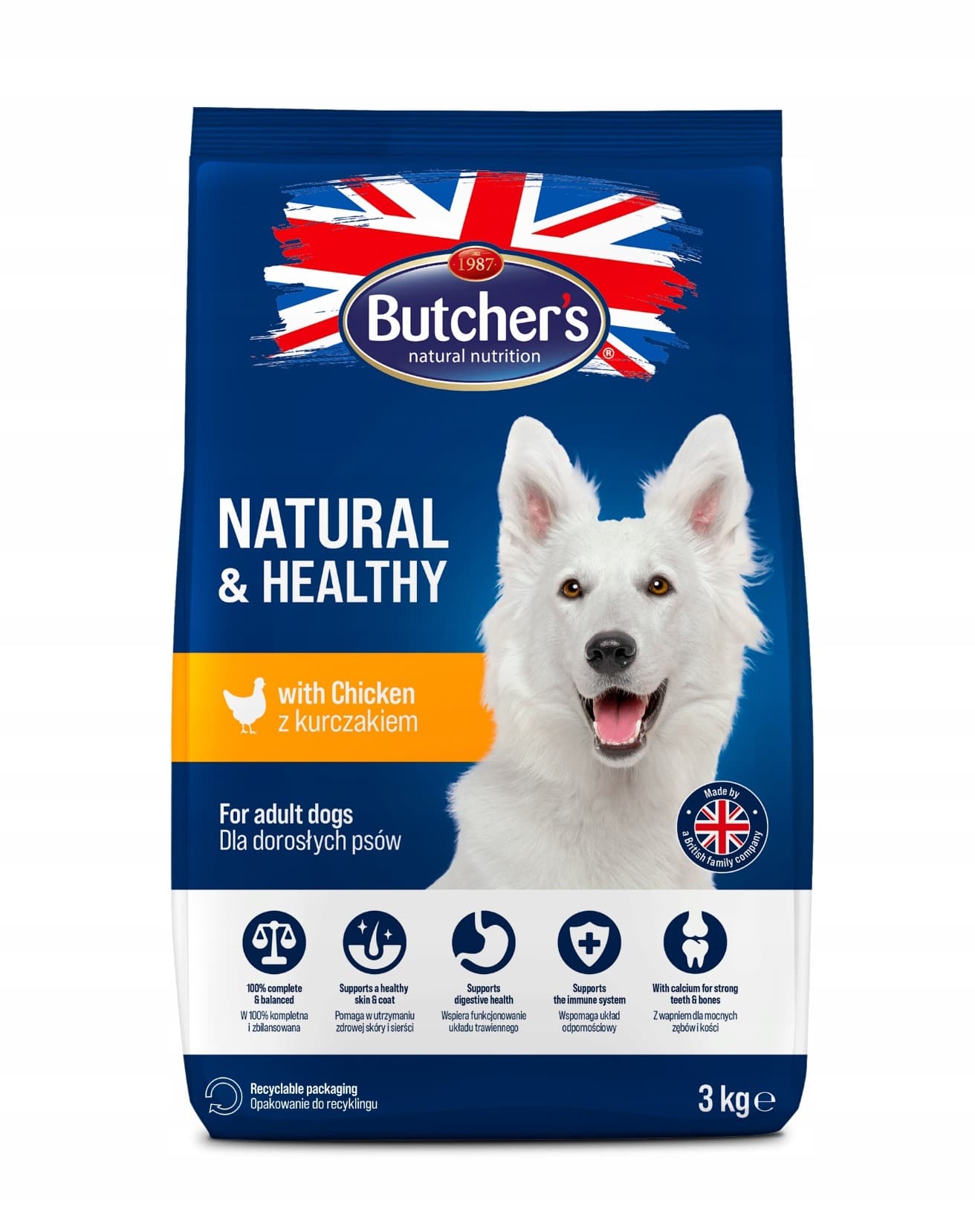 Butcher's Natural&Healthy, sucha karma dla psa, z kurczakiem, 10kg