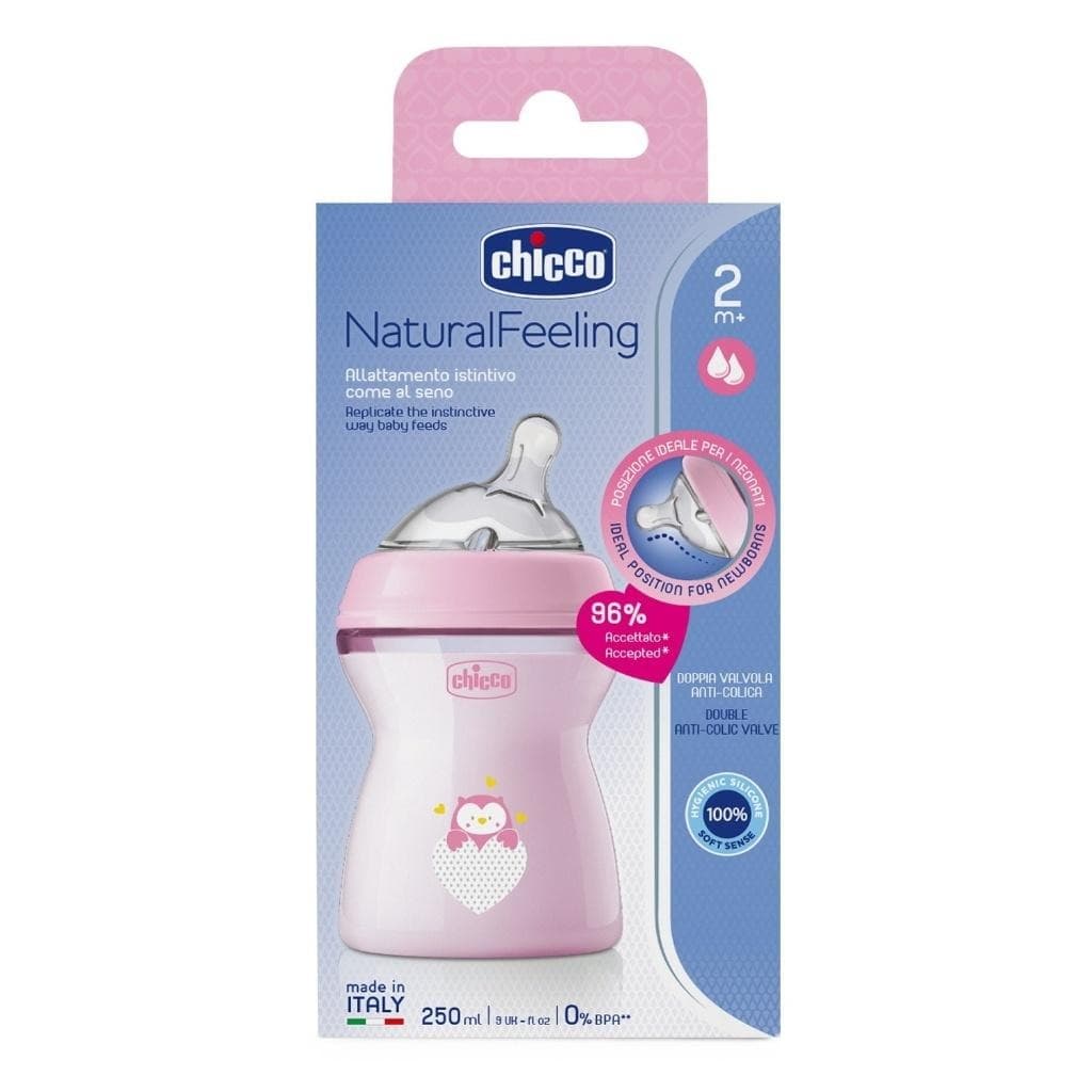 Butelka plastikowa Chicco NaturalFeeling 250 ml różowa 2m+