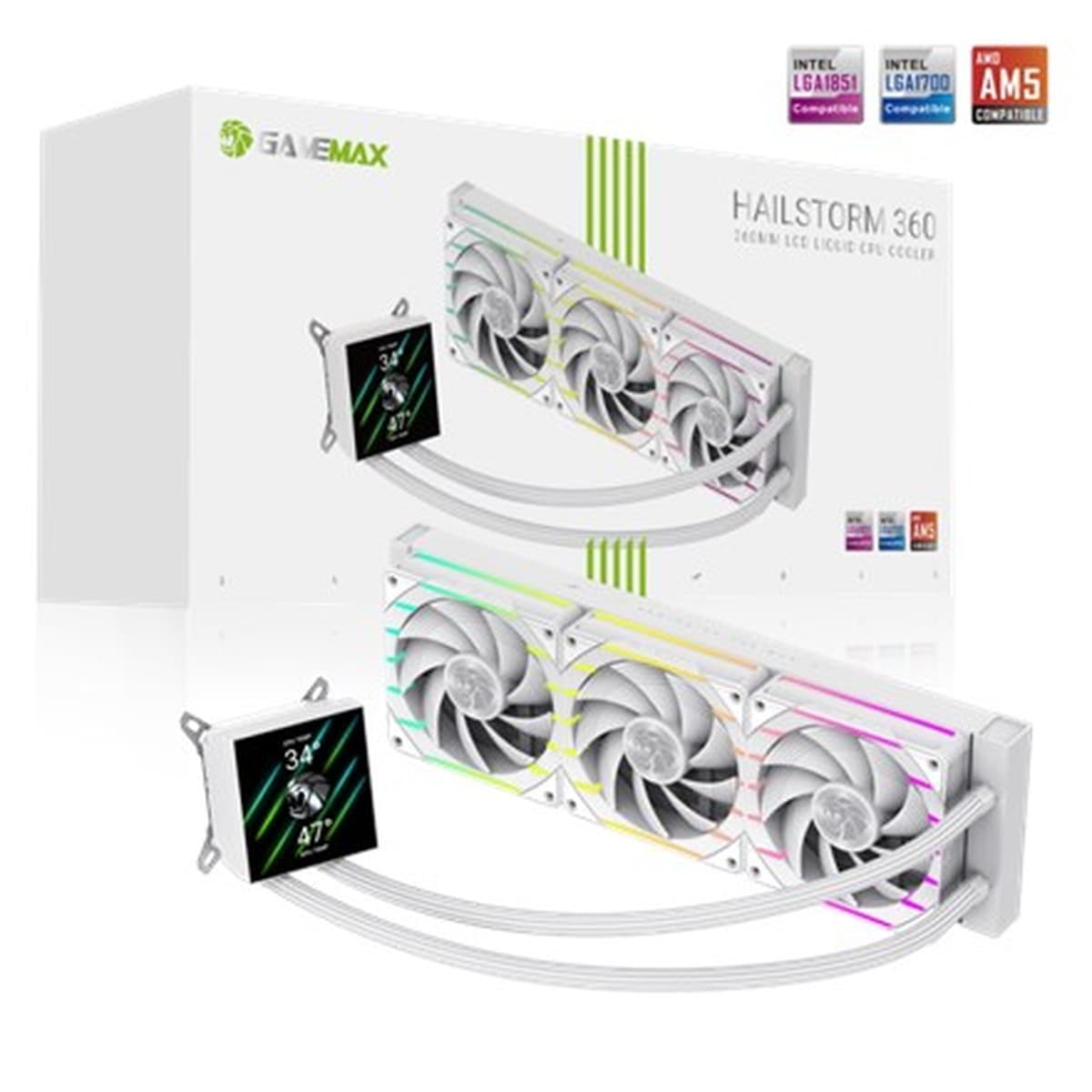 Chłodnica cieczy Gamemax HAILSTORM 360 LCD White 360 mm