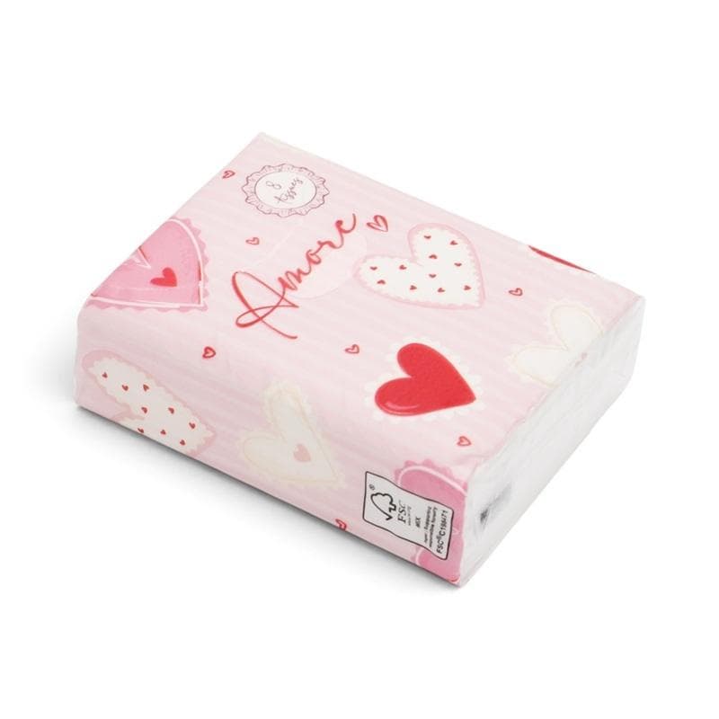 Chusteczki kieszonkowe Amore Hearts 8 sztuk papierowe 3-warstwowe FSC