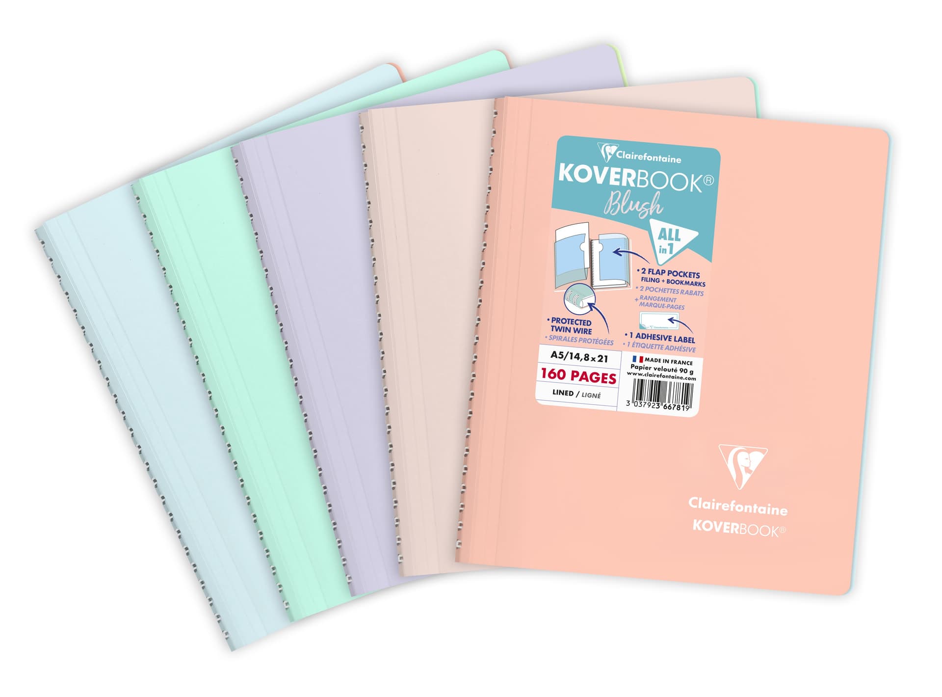CLAIREFONTAINE Zeszyt A5 80g kratka - Koverbook BLUSH, mix kolorów