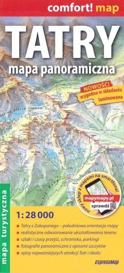 Tatry Mapa panoramiczna laminowana 1:28 000 ExpressMap