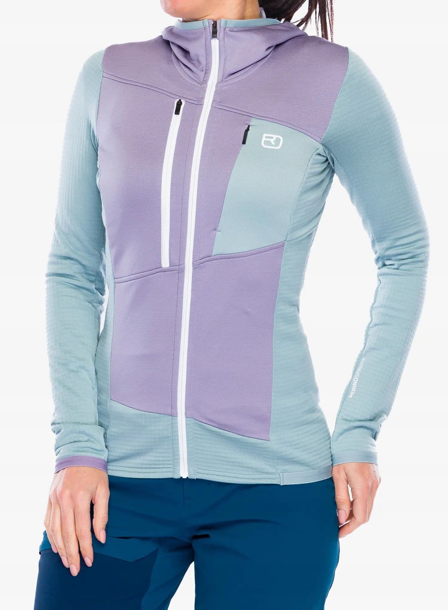Damska bluza z kapturem Ortovox Fleece Grid Hoody - glacier grey