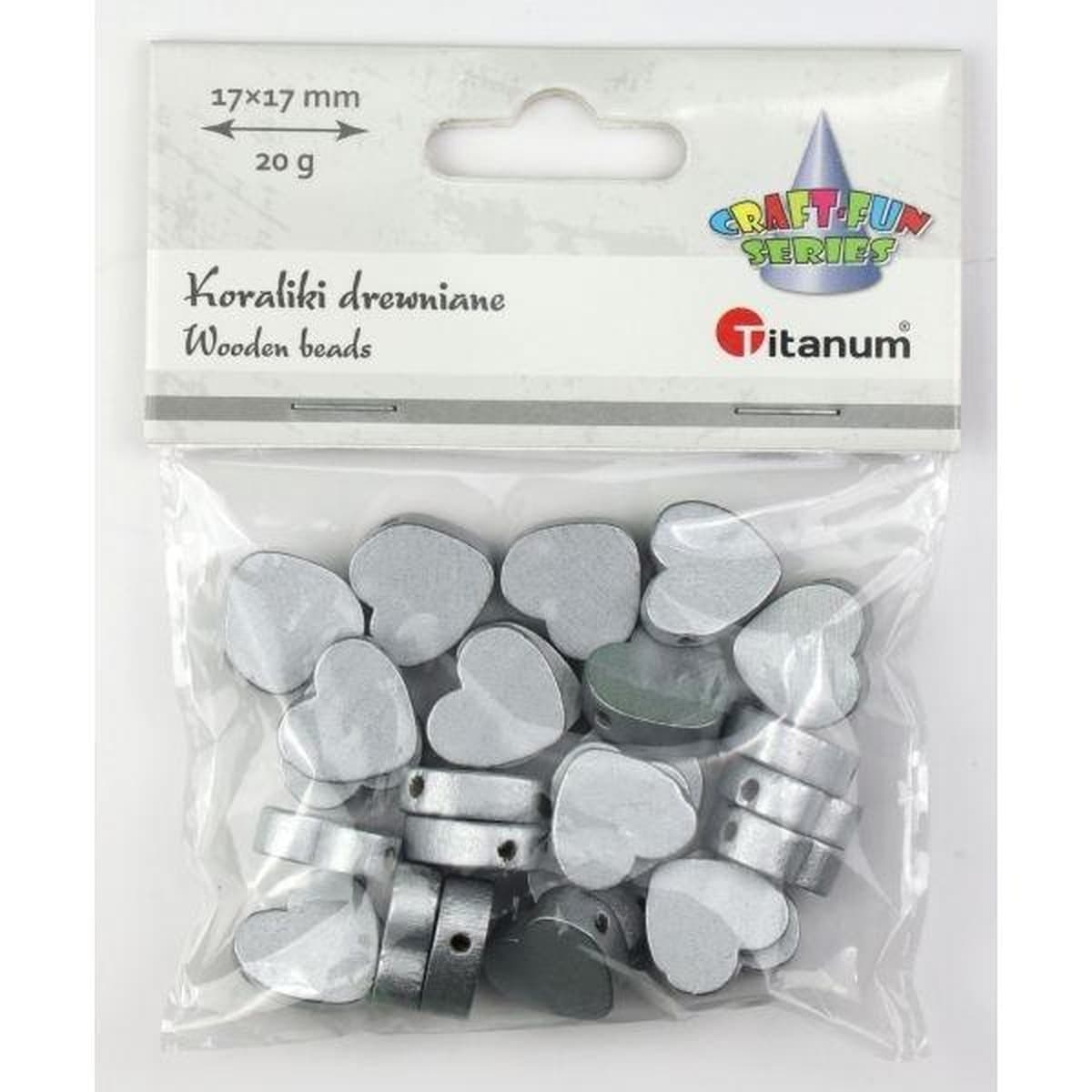 Dekoracja drewniana koraliki serca płaskie srebrne 17 x 17 mm