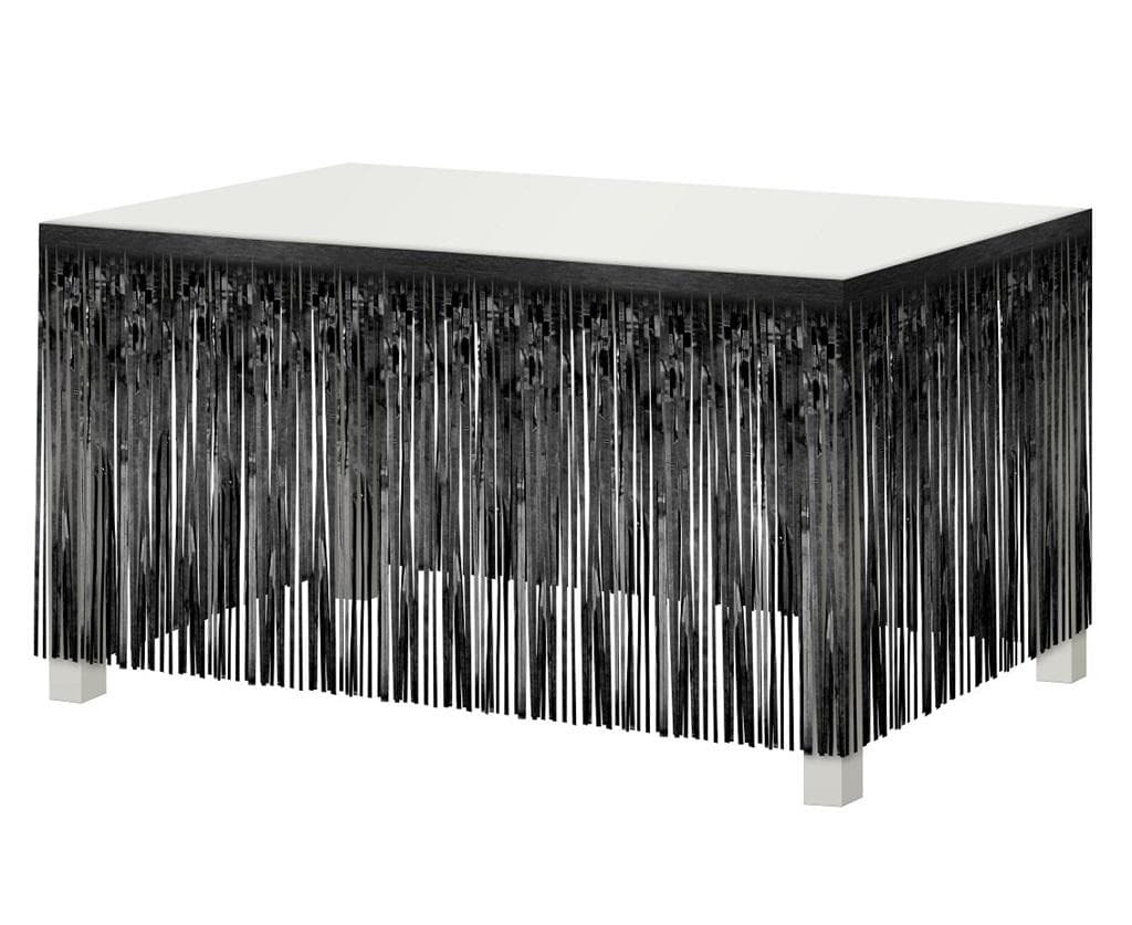 Dekoracja stołu czarna z frędzlami 80x300 cm