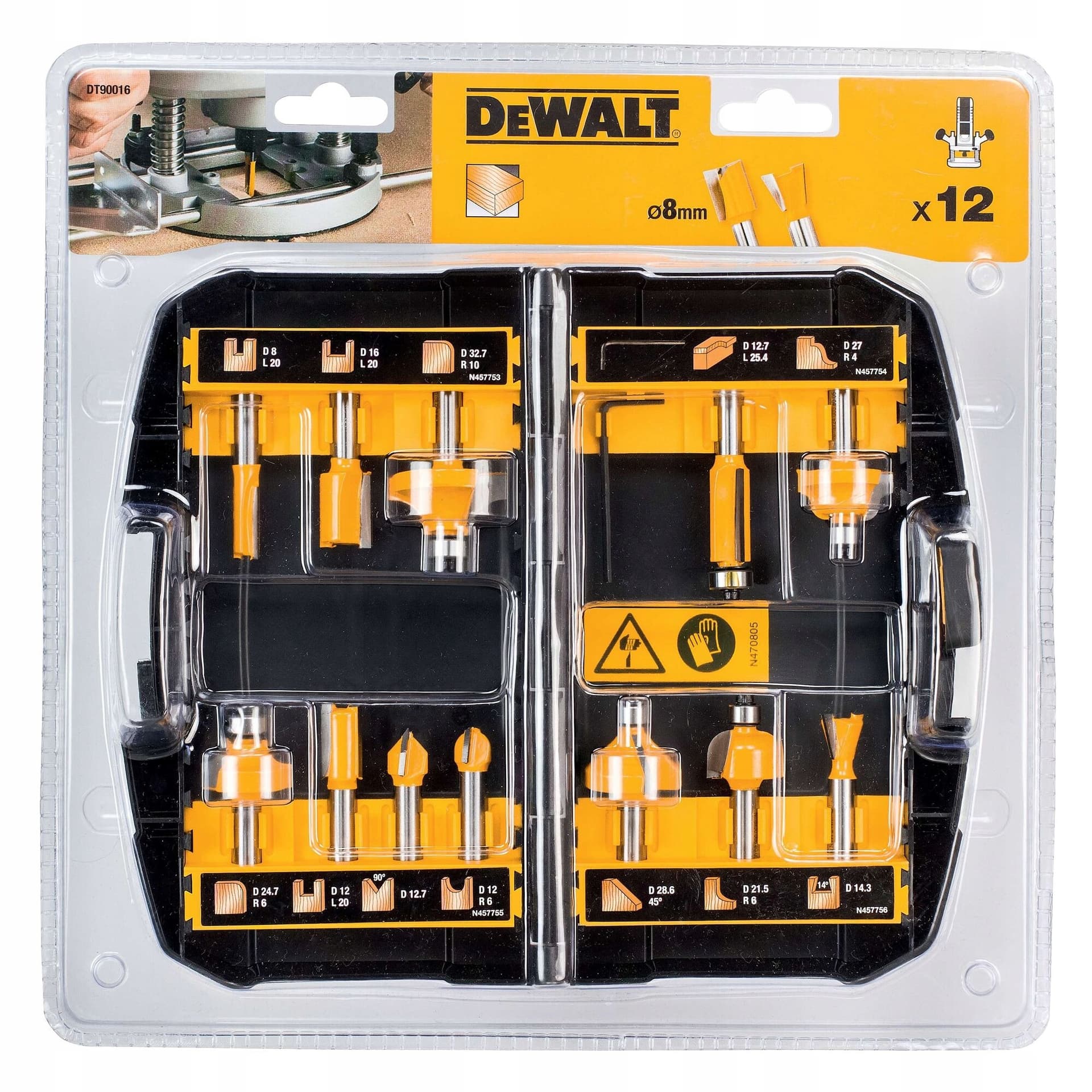 DeWalt Zestaw frezów do drewna 8mm 12szt. DT90016