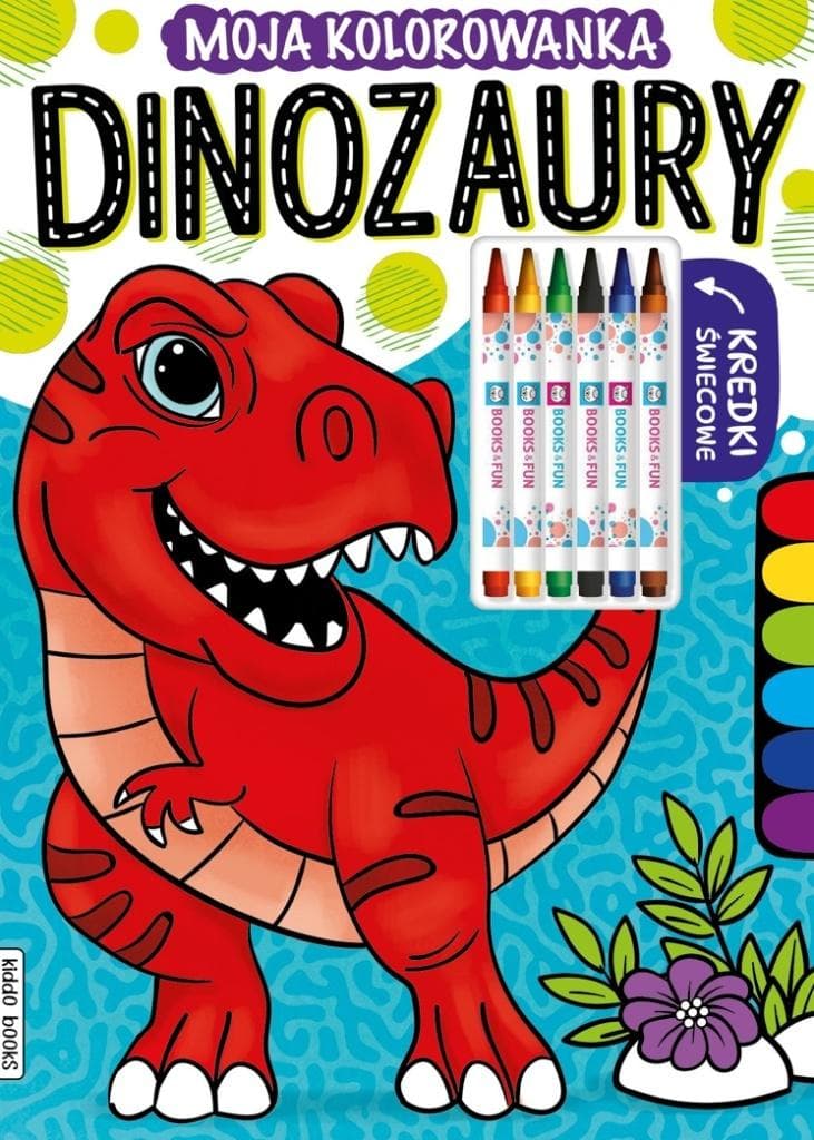 Kolorowanka dla dzieci Dinozaury z kredkami