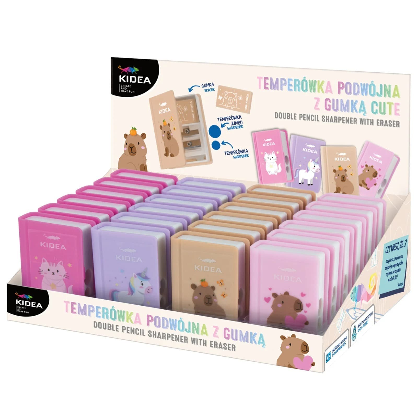 Display Temperówka podwójna z gumką Cute Kidea 24 sztuki