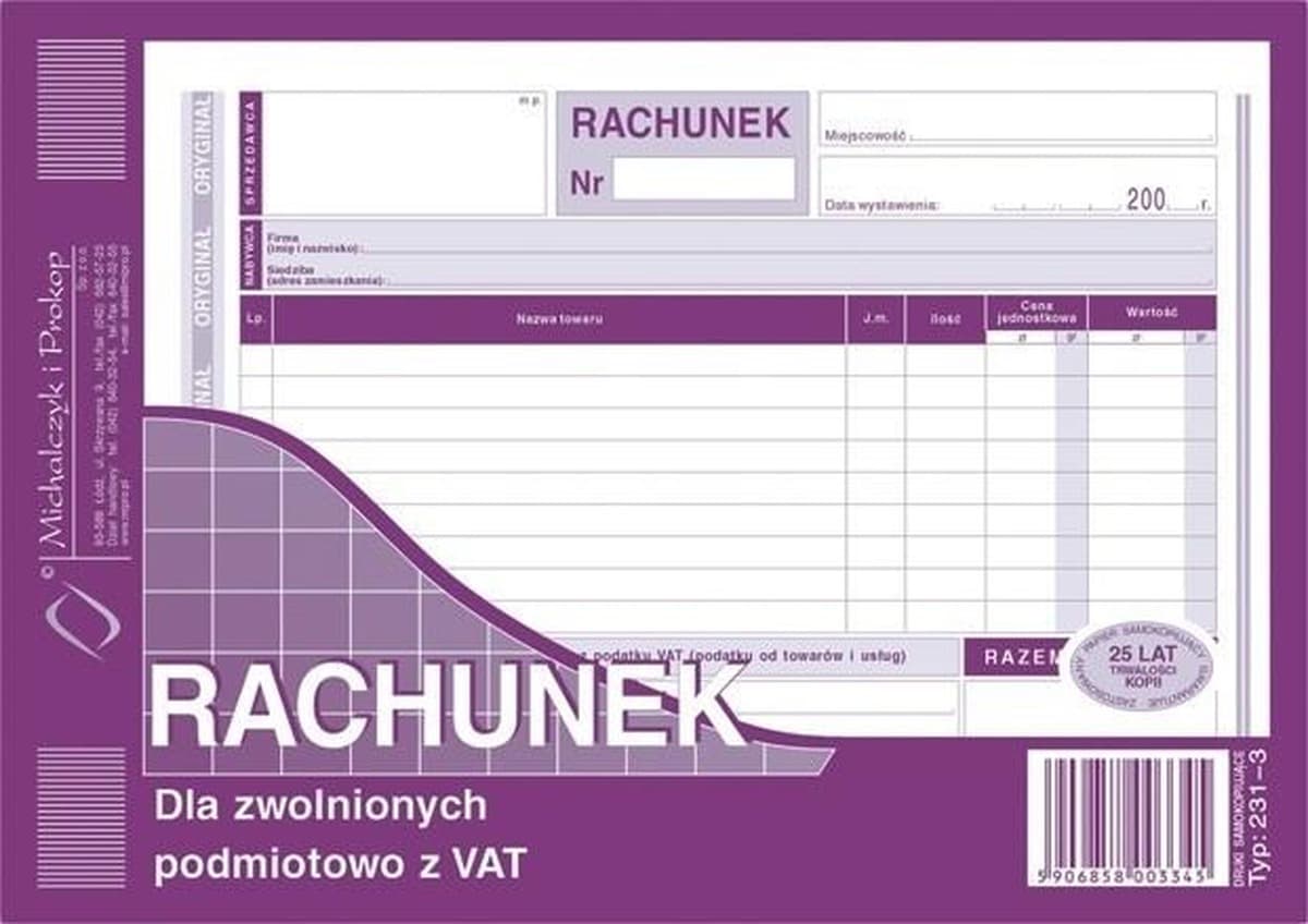 Dokument Bloczek rachunkowy A5 samokopiujący Michalczyk i Prokop 80 kartek