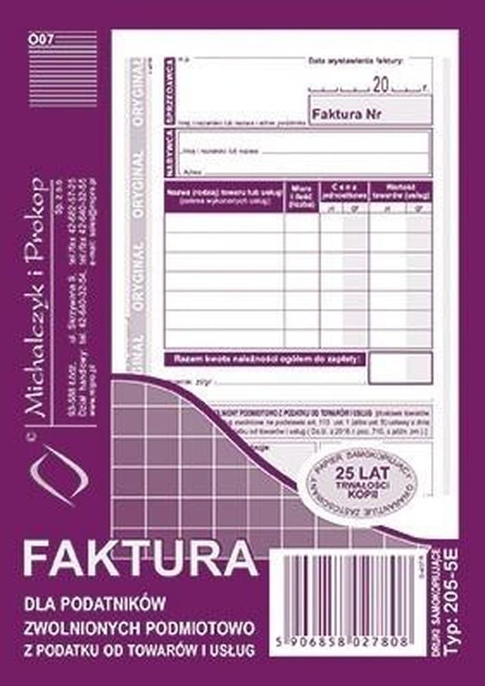 Dokument Faktura A6 samokopiująca Michalczyk i Prokop 80 kartek