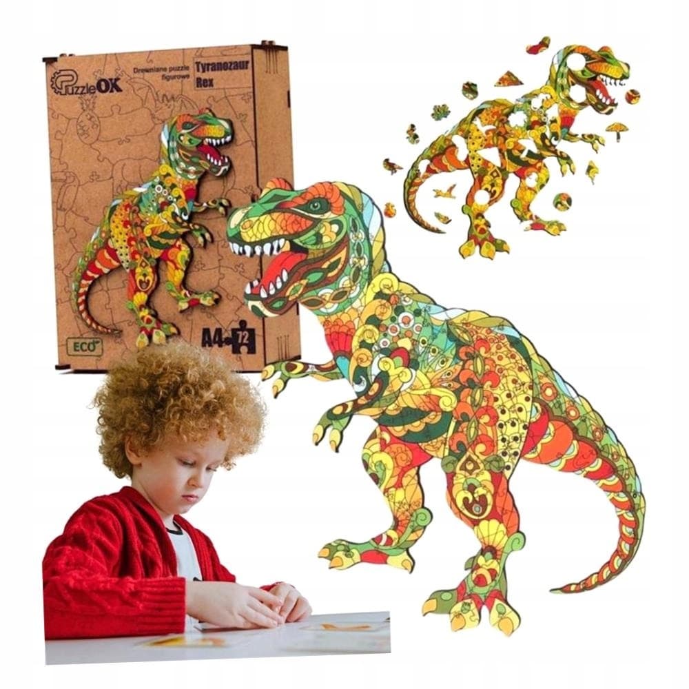Drewniane Puzzle Eko Tyranozaur Rex A4 72 Elementów