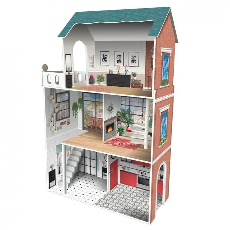 Drewniany domek dla lalek 3 piętra 120 cm z mebelkami