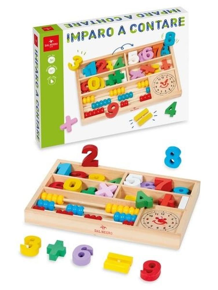 Drewniany zestaw matematyczny z zegarem i liczydłem