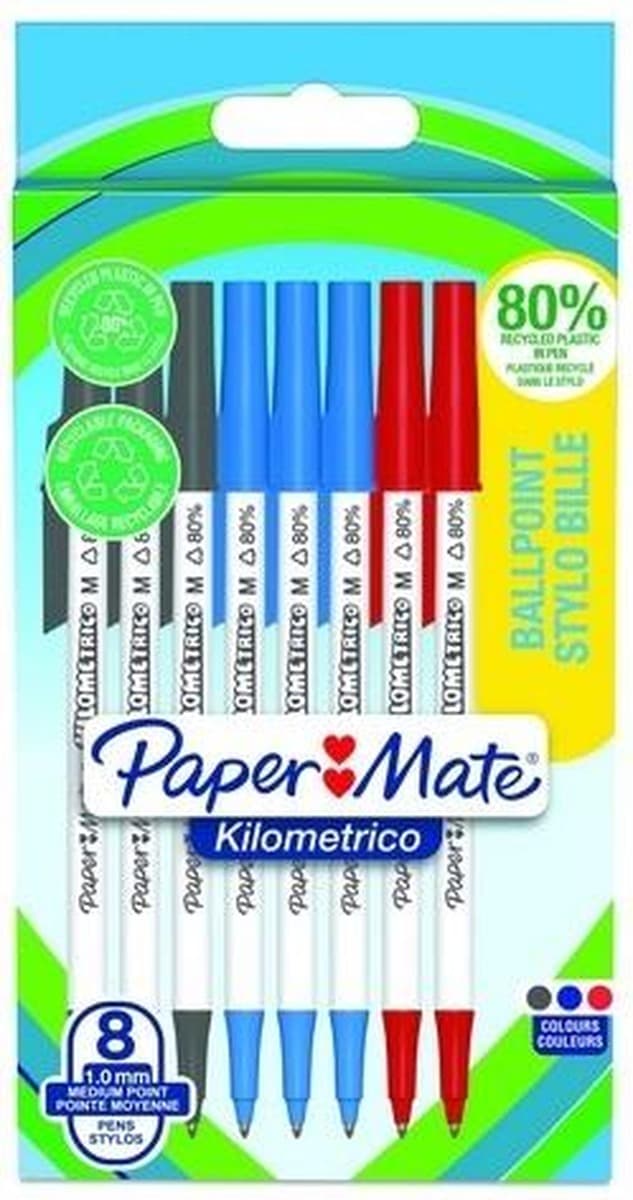 Długopisy Kilometrico 1,0 mm w 3 kolorach, zestaw 8 sztuk