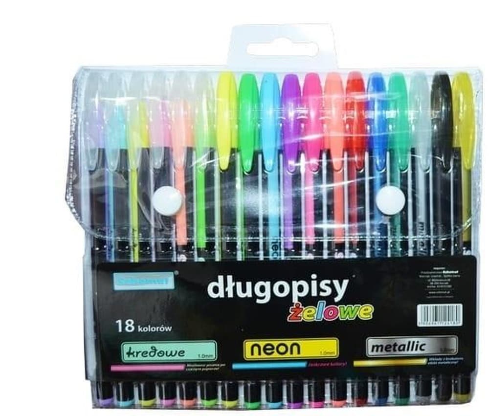Długopisy żelowe fluorescencyjne metaliczne 18 kolorów