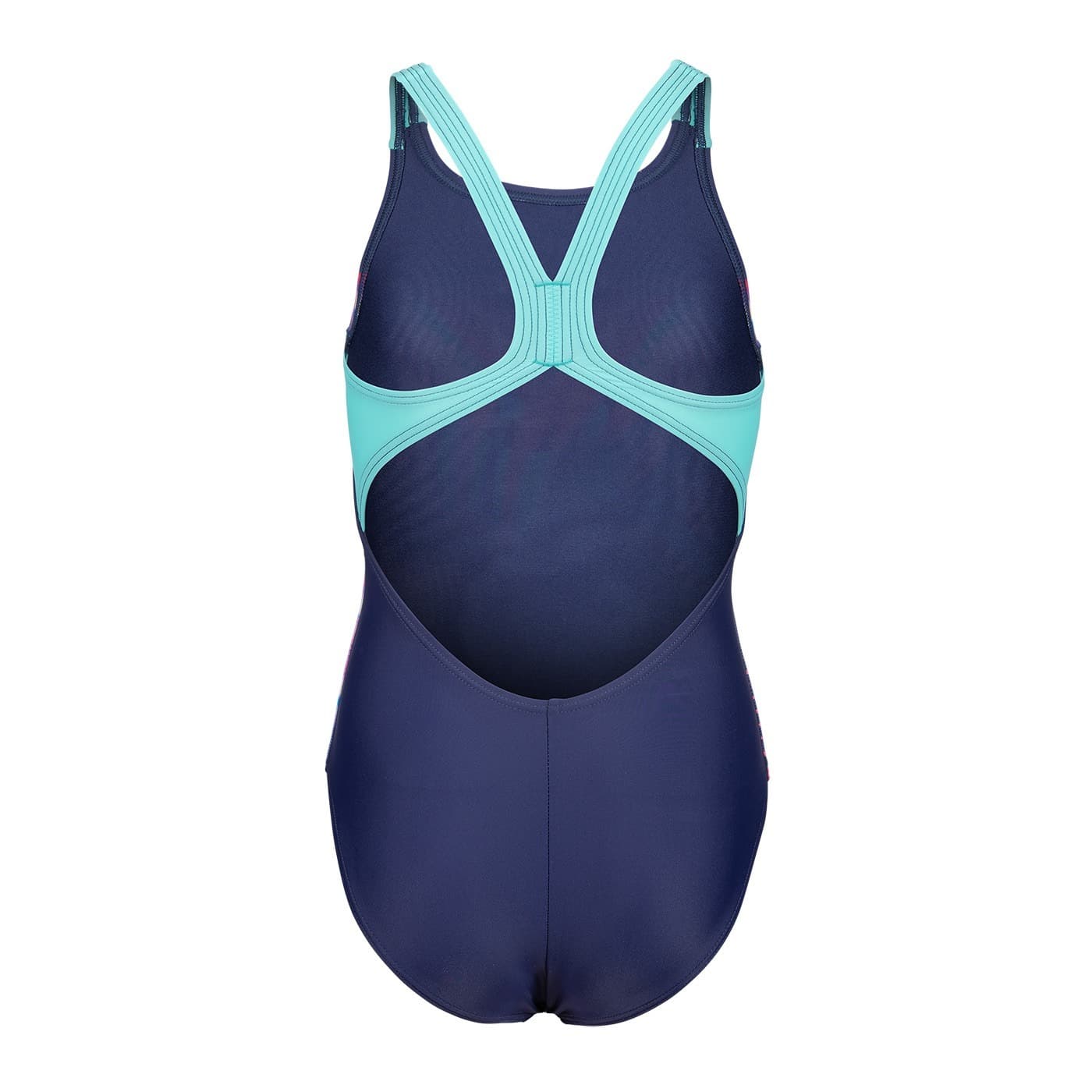 Dziecięcy strój kąpielowy Arena Lit Logo Swimsuit V Back L, granatowo-wodny, rozmiar 6-7 lat