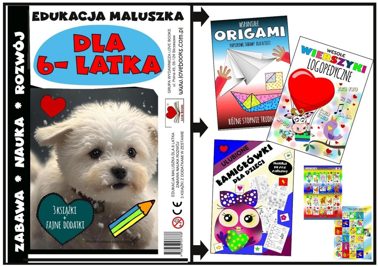 Edukacja dla 6 latka - zestaw 3 książek z grami Memory i Piotruś Love Books